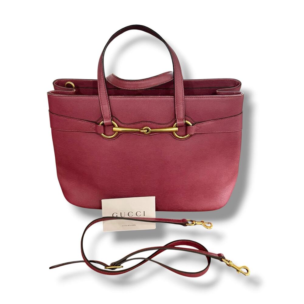 Authentic Gucci Bright Bit Dusty Rose Pink Leather Handbag Tote Work Office